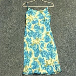 100% silk blue, green, white floral dress